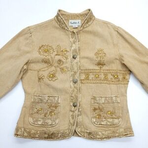 Vintage Jacket‎ Women XL Gold Embroidered Rhinestone Pockets Art to Wear